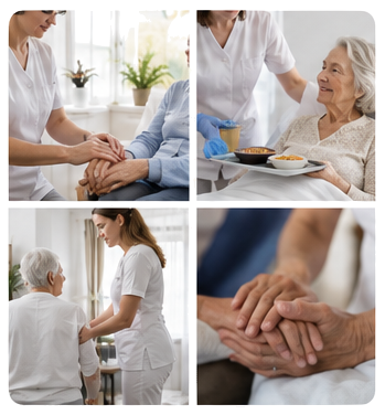 Infirmière au chevet d'un patient en soins palliatifs à domicile